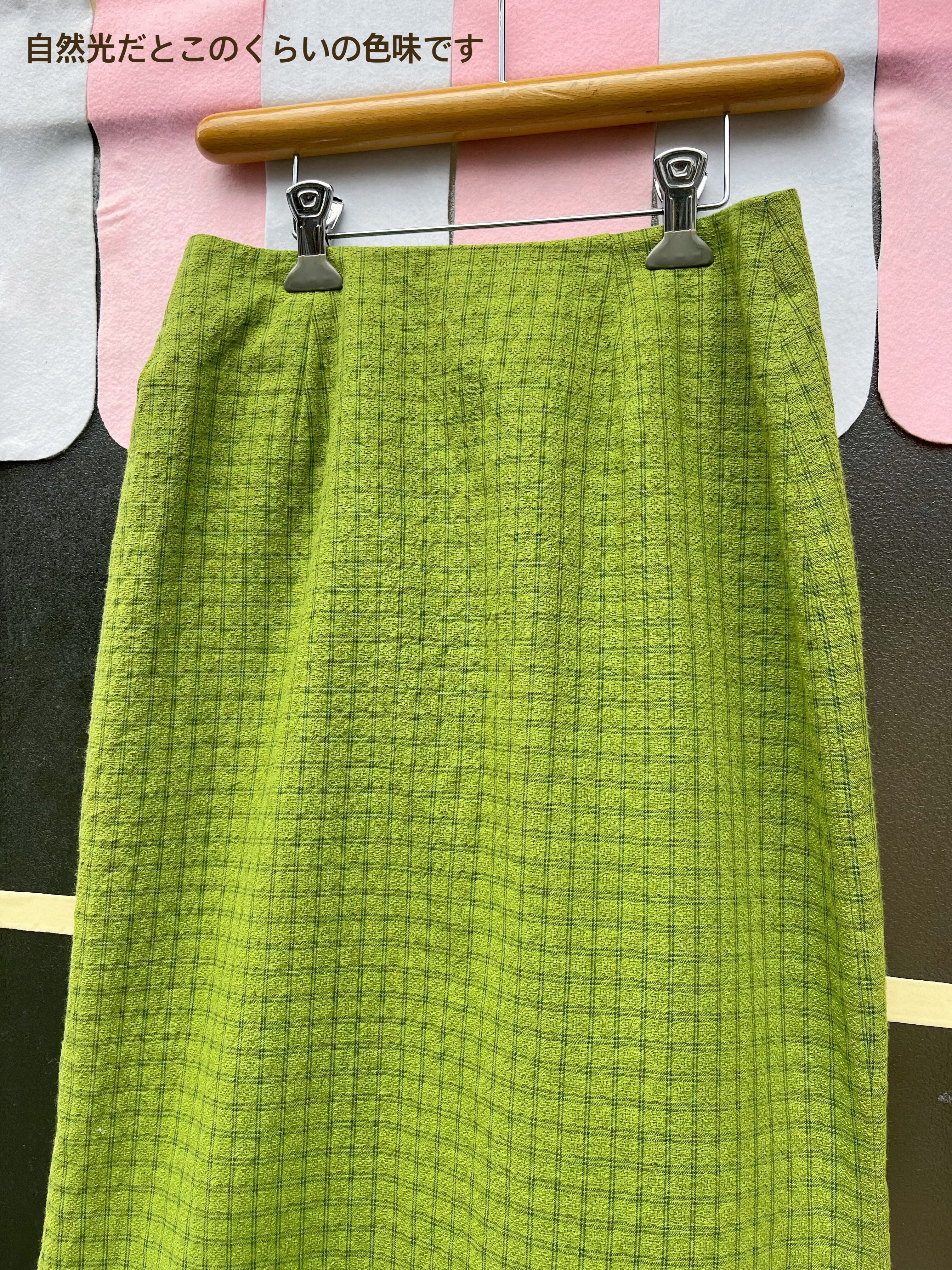 light green check long skirt