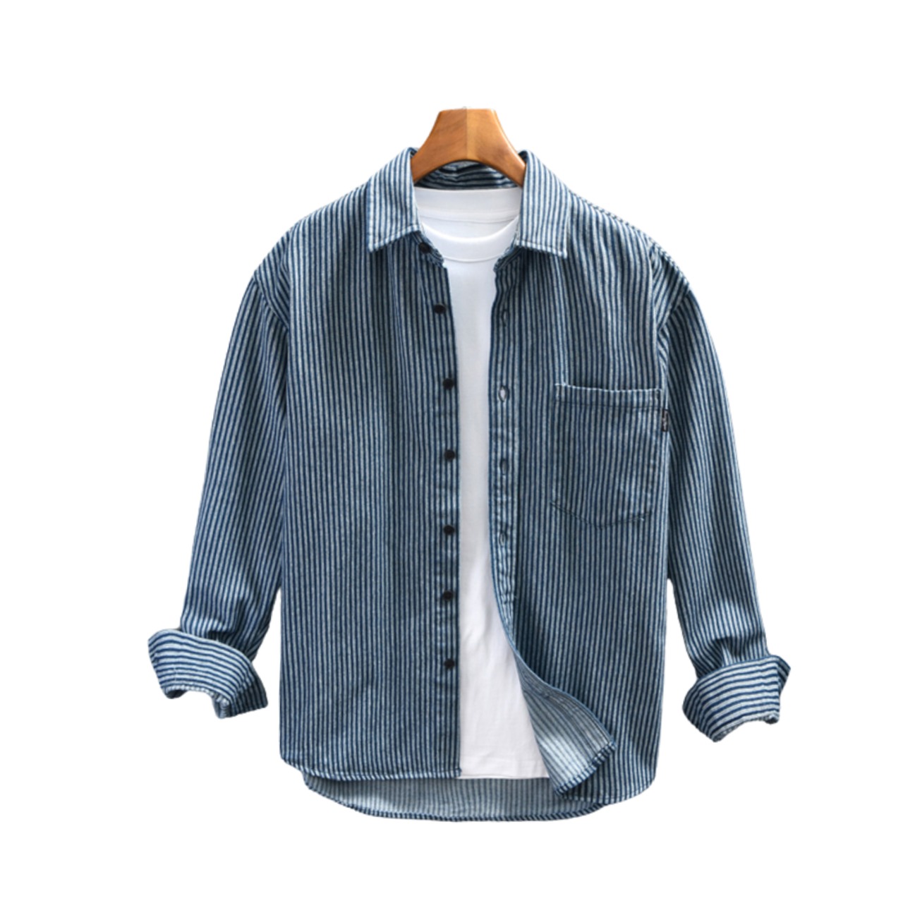 Stripe Pattern Long Sleeve Button Down Shirt ◇H0274