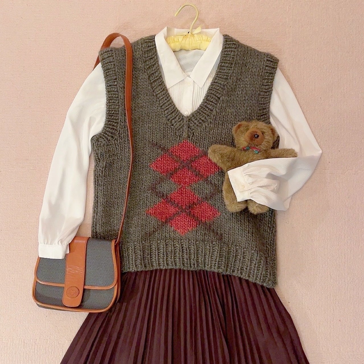 green argyle hand knit vest