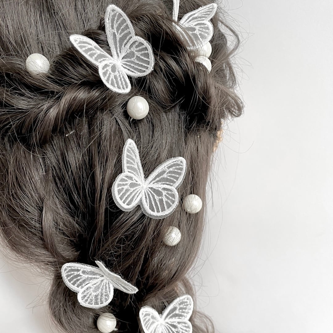 蝶々の髪飾りxパールセット ウェディングフォト 結婚式 成人式