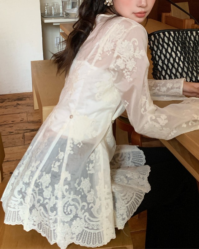 レーススリーブフレアチュニック　l0779