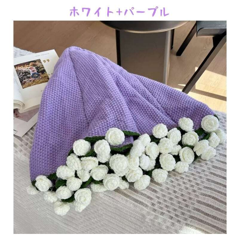 XQ 122 .【職人手作り/完成品】バラのロマンティックブランケット