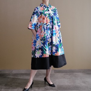 ★プリントコンビネーションワンピース(ブルー)