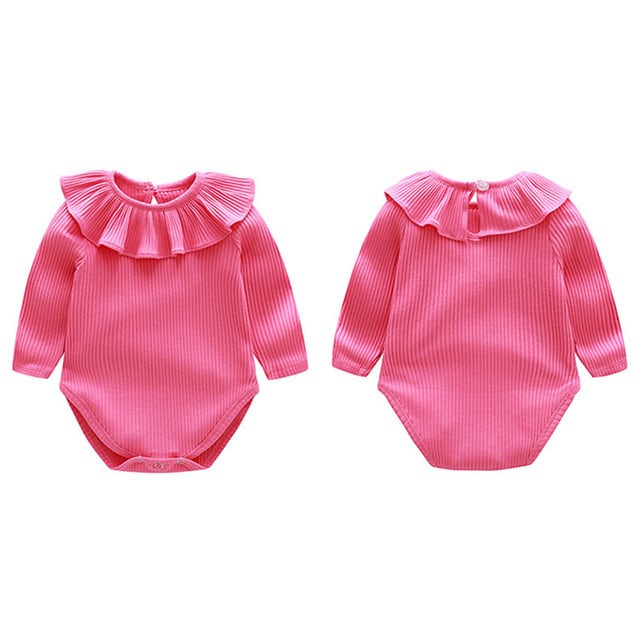 送料無料 ピエロ襟リブロンパース 4色(オフホワイト / ベビーピンク