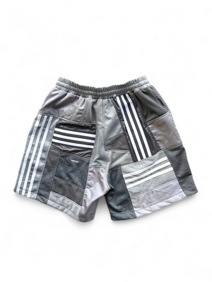 KOH ISHIGURO Upcycled Crazy Patchwork Short Pants -GRAY- Woman model