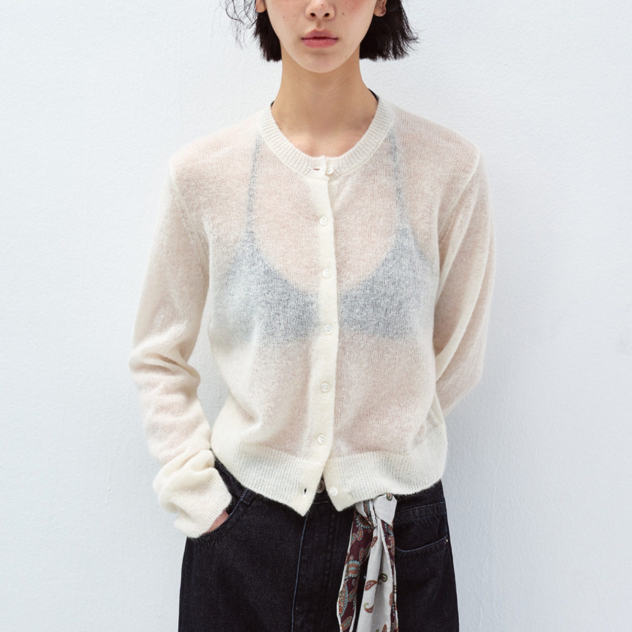 Button Front Cropped Cardigan T4257