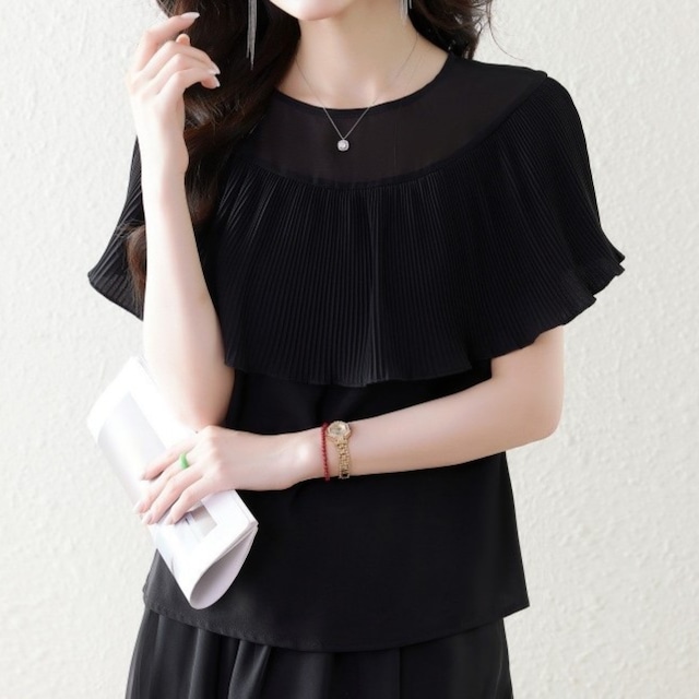 Chest mesh elegant ruffle stitch slim shirt