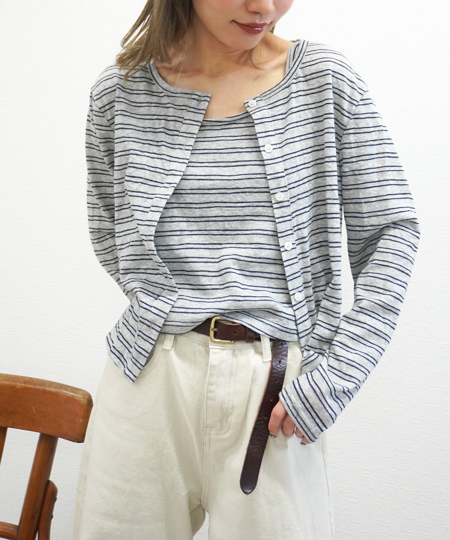 ボーダーキャミ付カーデ 5840048(0316)