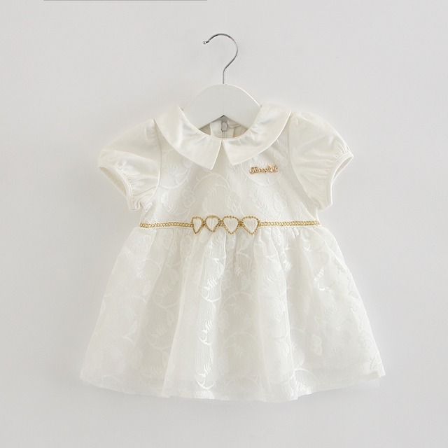 ハートベルトの襟付き半袖ワンピース（ホワイト）