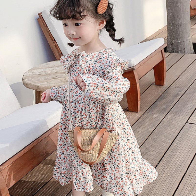 春新作 韓国子供服 3-8歳女の子 ワンピース 長袖 春ワンピ 小花柄
