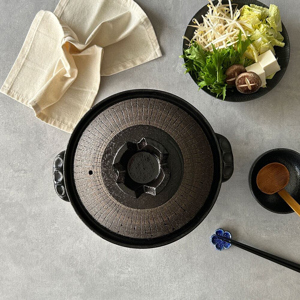 土鍋 9号 4〜5人用 直火専用 黒十草 萬古焼 | みのさらら