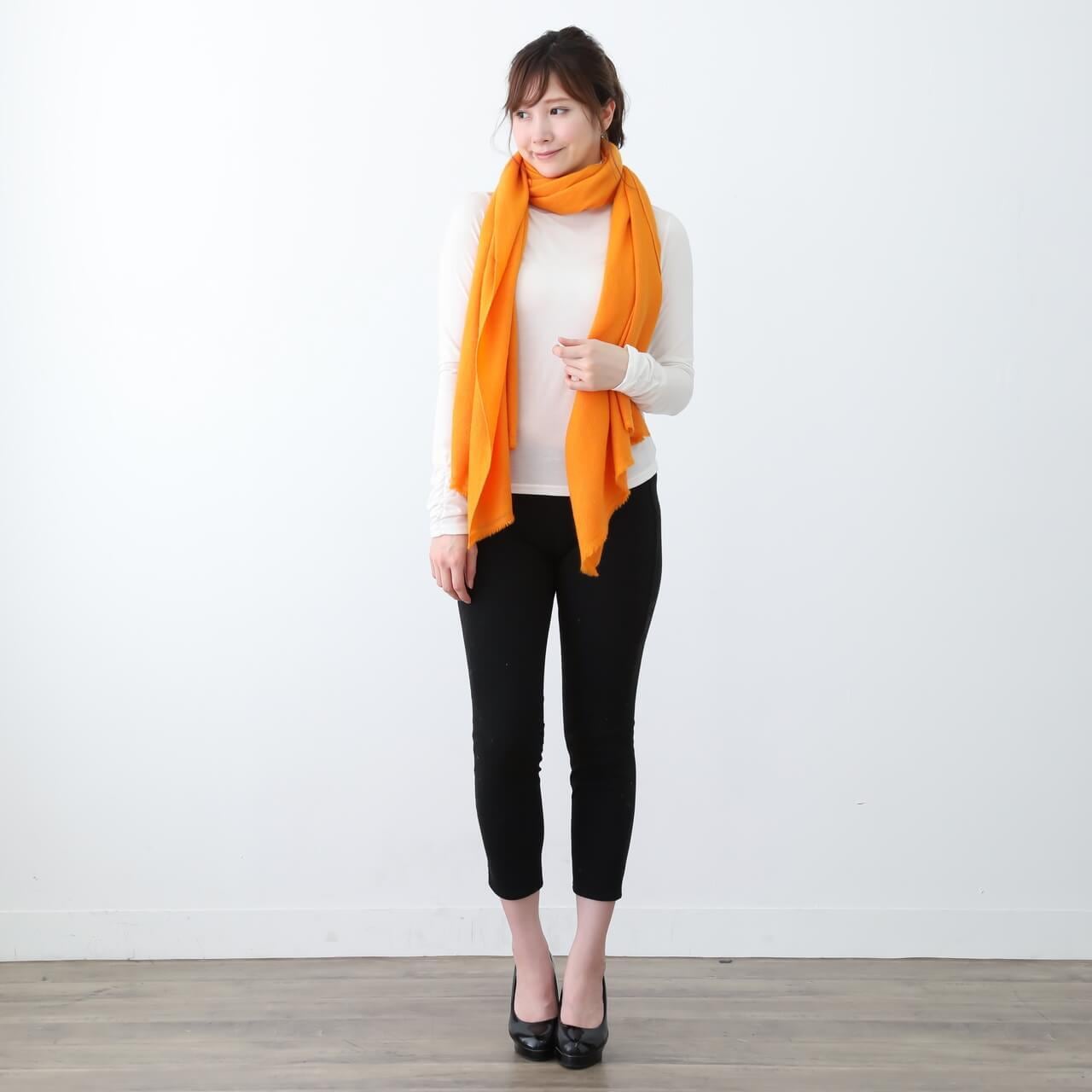 カシミヤ100%ストール オレンジ | ヒマラヤンギフト