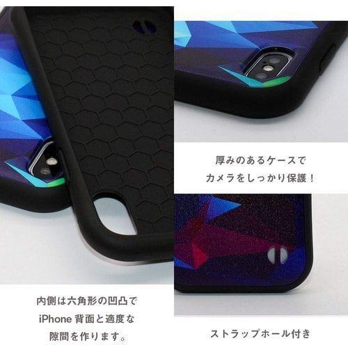 新品》 MRLab iPhoneケース かっこいい 青 紫 ポリゴン 耐衝撃 