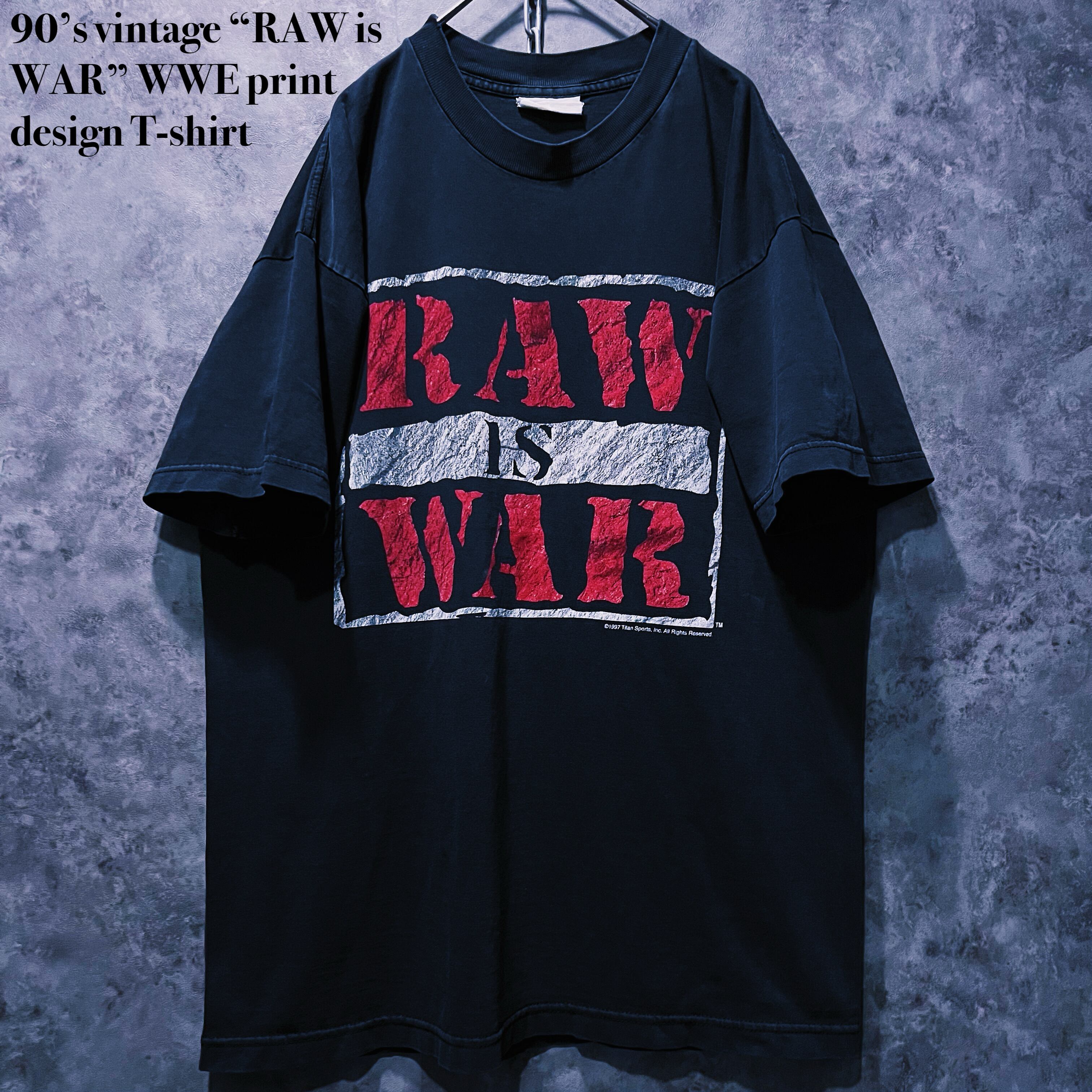 【doppio】90’s vintage “RAW is WAR” WWE print design T-shirt