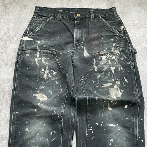 USA生地 ブラック ダブルニー Carhartt B136 BLK 32×32 詳細写真3