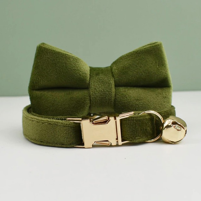 おなまえ猫首輪【マッチャグリーン×ベルベット】