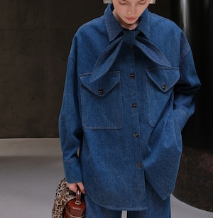 retro marine style washed blue denim shirt【2025100203】
