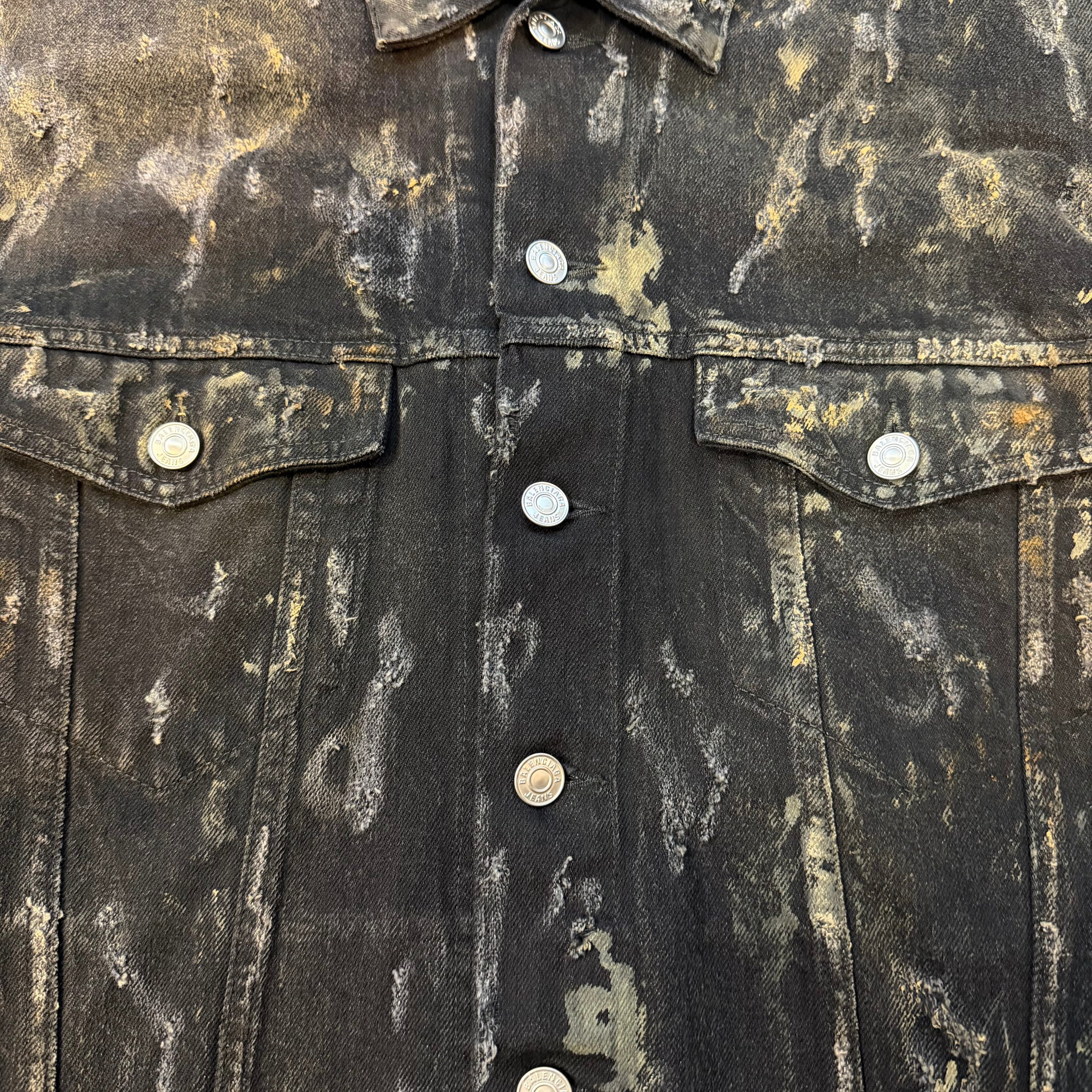 BALENCIAGA 23SS Black Distressed Denim Jacket