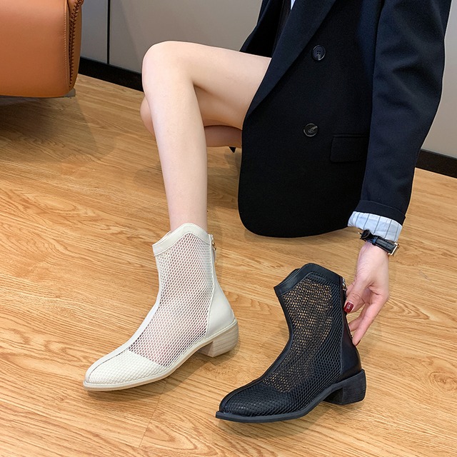 ショートブーツスプリングバックジッパーカラー 靴 シューズ 春物 ピュア フェイクシューズ79372847955