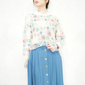 USA VINTAGE CONTEMPO COLORFUL DESIGN CROCHET KNIT/アメリカ古着カラフルデザイン鍵編みニット