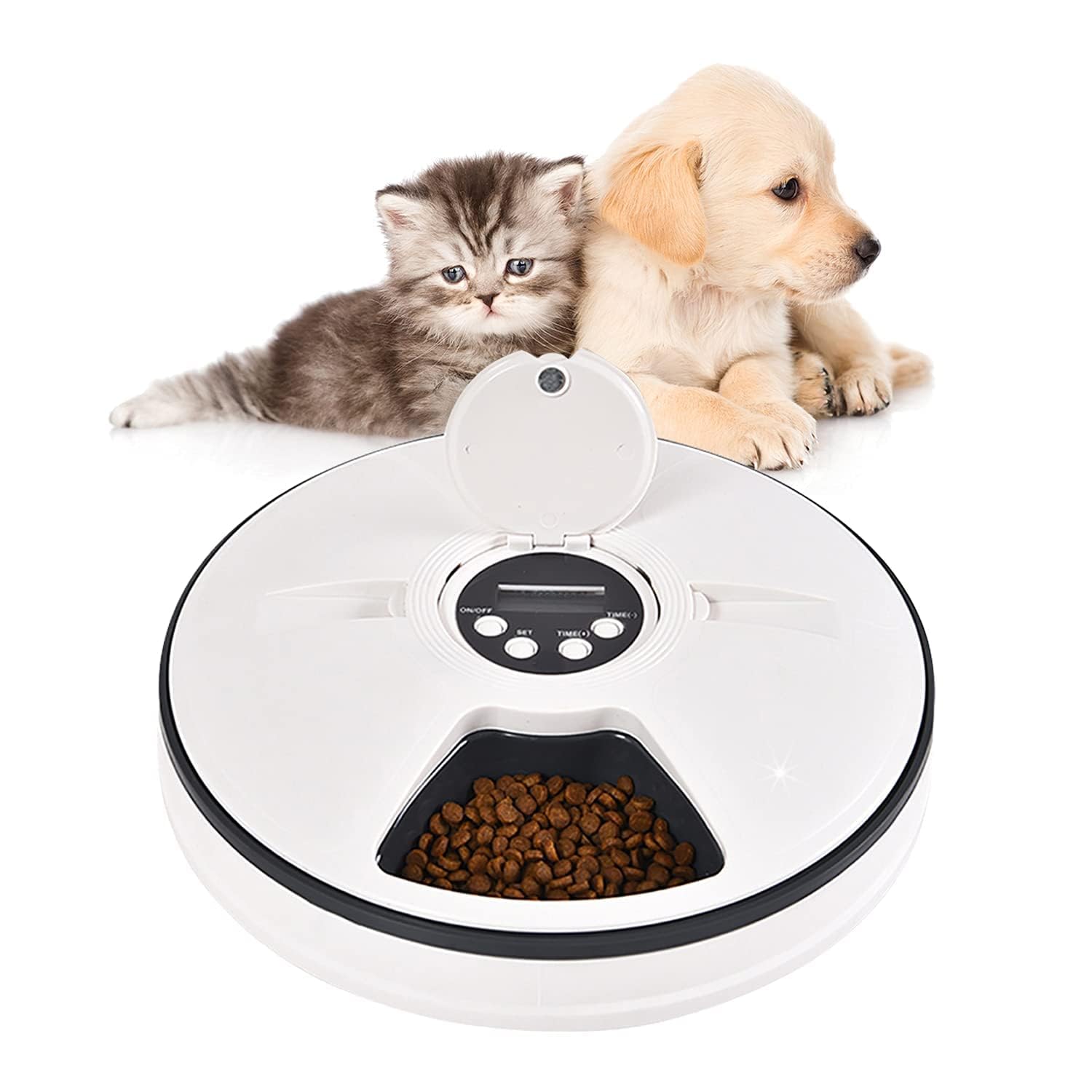 【特価処分】Topsky ペットフィーダー 猫犬用 6食分 6 x 128ml 自動給餌器 24時間タイマーセット可能 ペット食器 操作簡単 留守も安心 自動えさやり ドライ・ウェットフード対応 食事 健康管理 ネコ いぬ エサやり 猫/犬/うさぎなど対応 ペットフードオートフィーダー