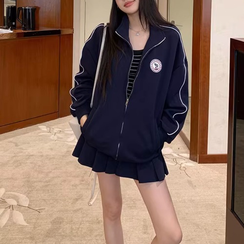 【2点セット】ジップアップスウェットトップス＋スウェットプリーツスカート ・75737