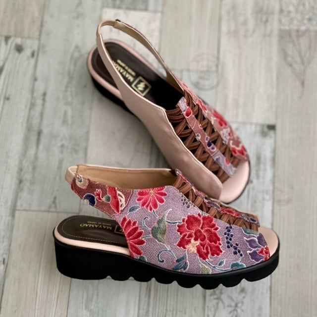 和ごころ厚底サンダル【本革パールピンク✖️絹着物ちりめん】