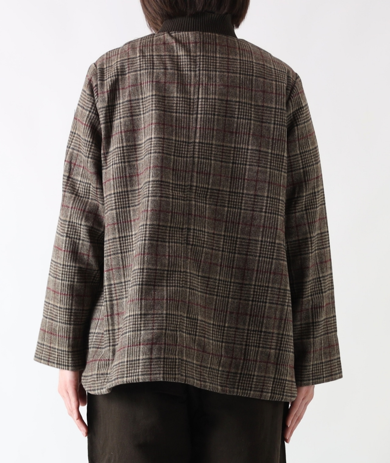 CUORE STORE/ウール混 リブ襟チェックジャケット