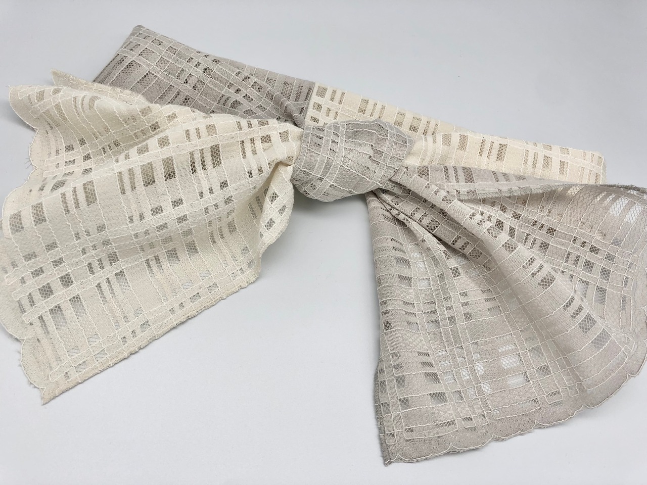 帯揚　チェックレース アシメ　グレー