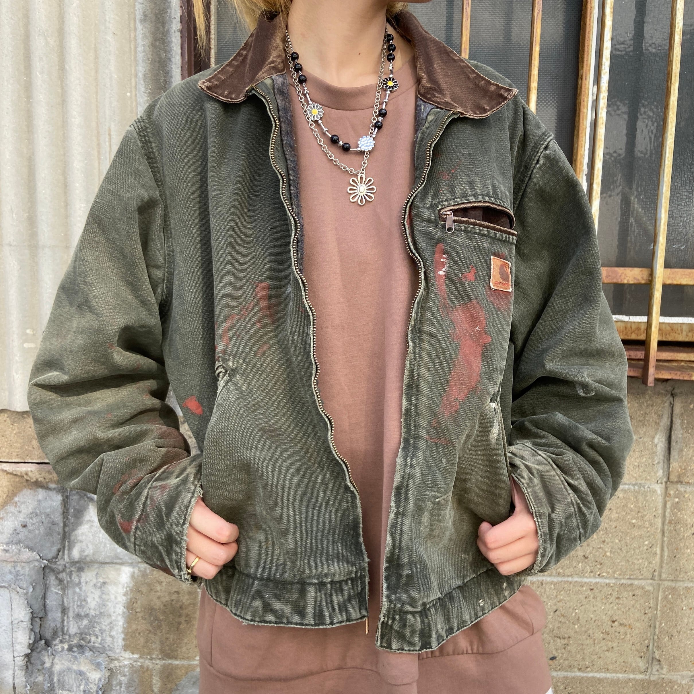 黒 桜古典 Carhartt カーハート デトロイトジャケット モスグリーン