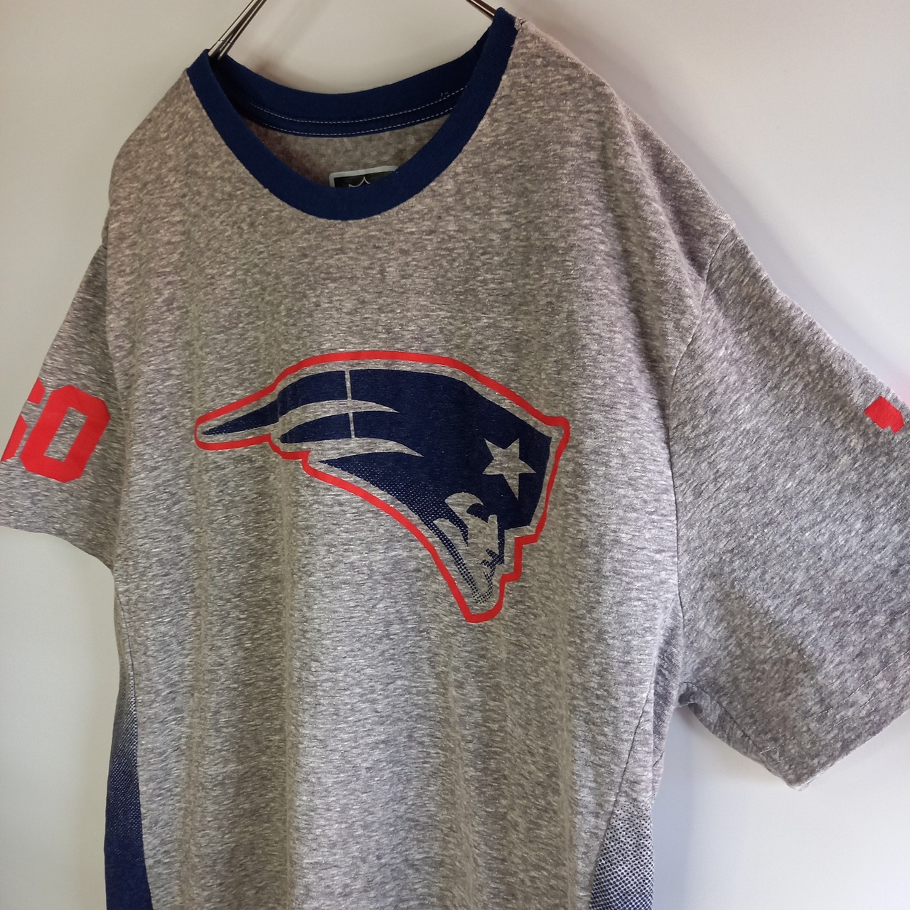 NFL　PATRIOTS　クルーネック　リンガーTシャツ　グレー　L