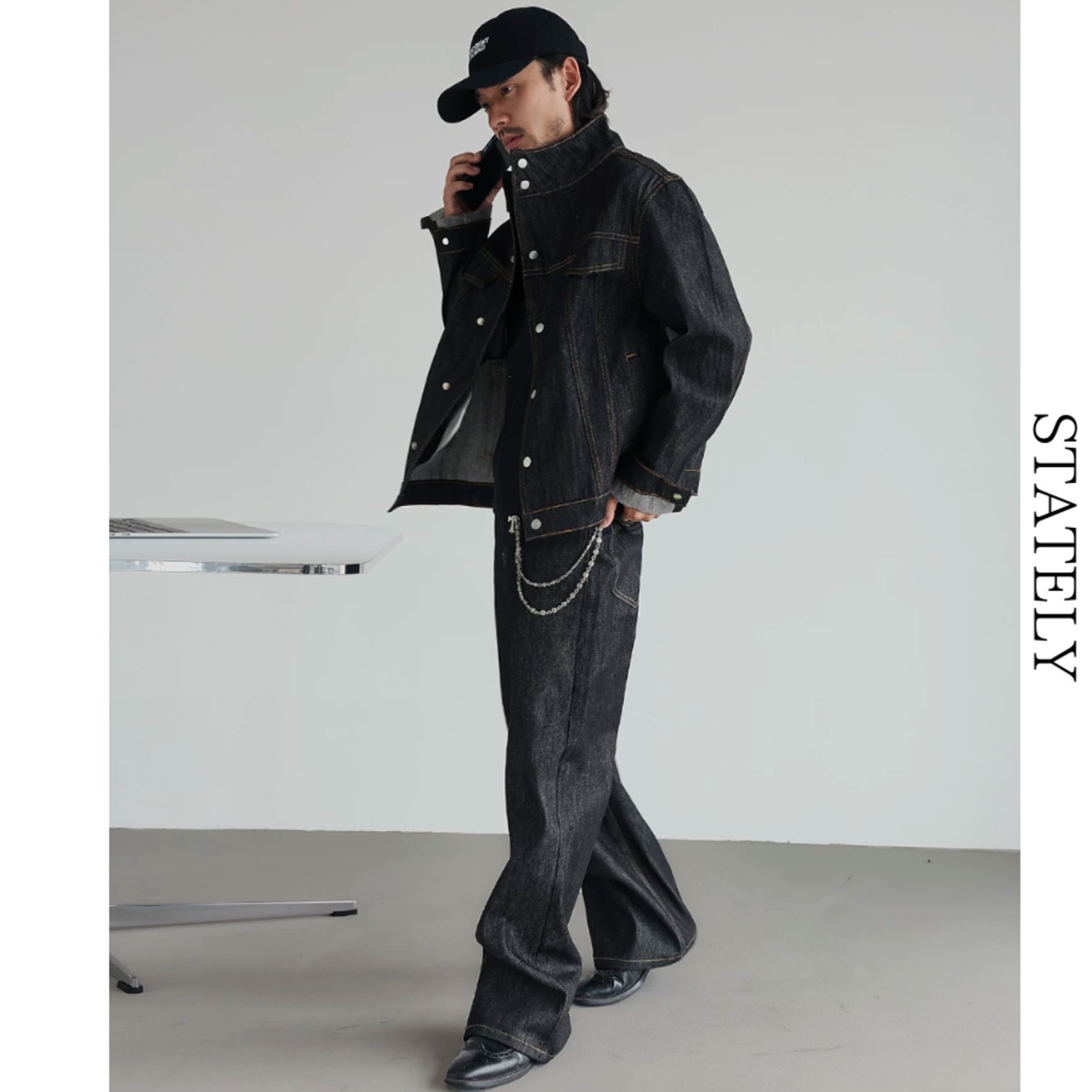 Stand Collar ブラックデニムジャケット_O47・画像7