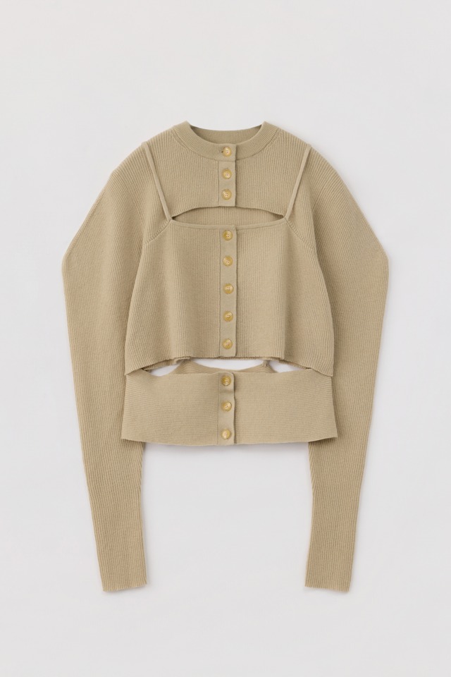 RIB LAYERED CARDIGAN 26AWAC-002 LT.KHAKI