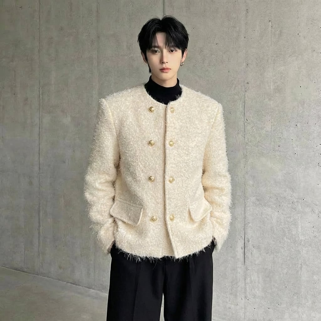 ショートノーカラーゴールドボタンジャケット D11867