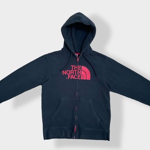 【THE NORTH FACE】ロゴ プリント パーカー フルジップ ジップアップ スウェット フーディー hoodie アウトドア M 黒 ノースフェイス us古着