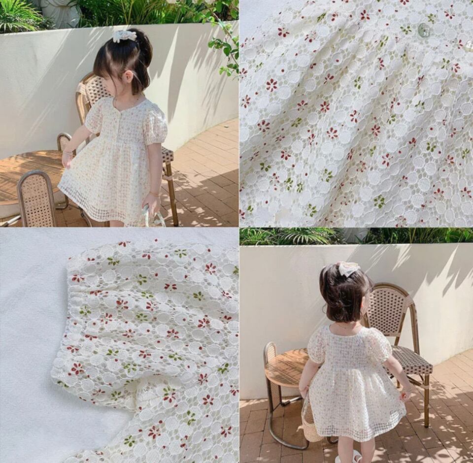 レース透かし花柄ワンピース….プチプラ 海外子供服 ナチュラル 女の子 半袖