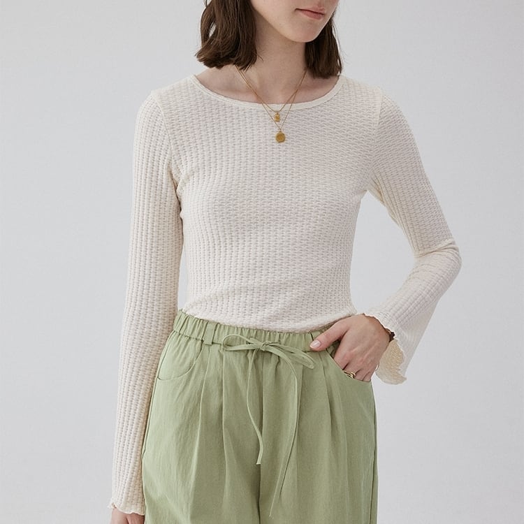 Waffle Flare Sleeve Crew Neck TO0911