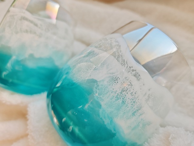 363.オーシャンレジンアート ペアグラス ターコイズブルー