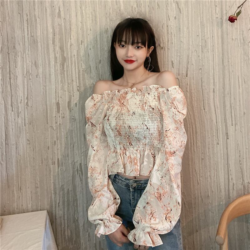 スタンダードスプリングカラーウェストフローラルシフォンシャツ レディース レトロ 大人ガーリー スウィート キュート カジュアル 春物 花柄 ドラファッションホール25200517199