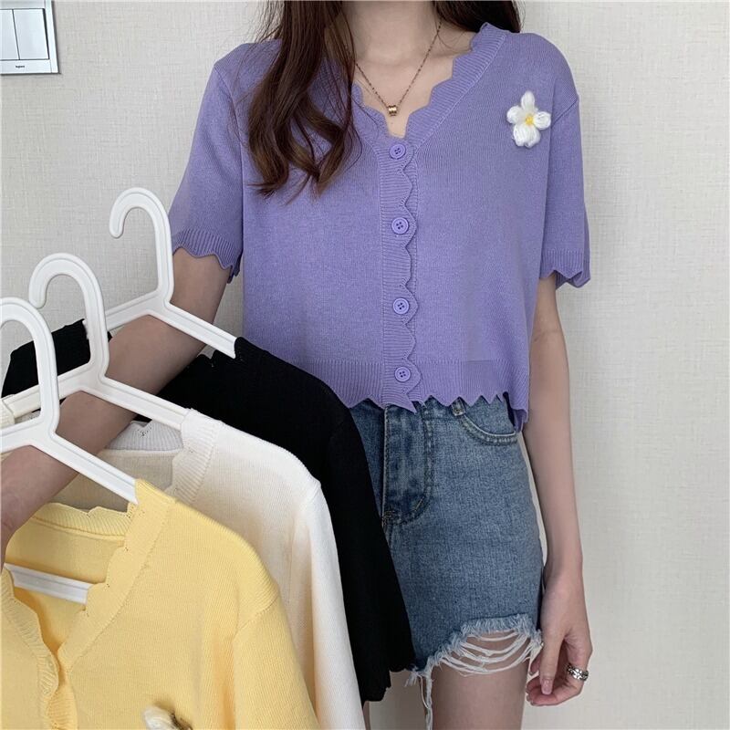 ニットセーター サマー薄手スタイルルーズVネックカーディガンショートジャケット 夏物 1号婦人64297093840