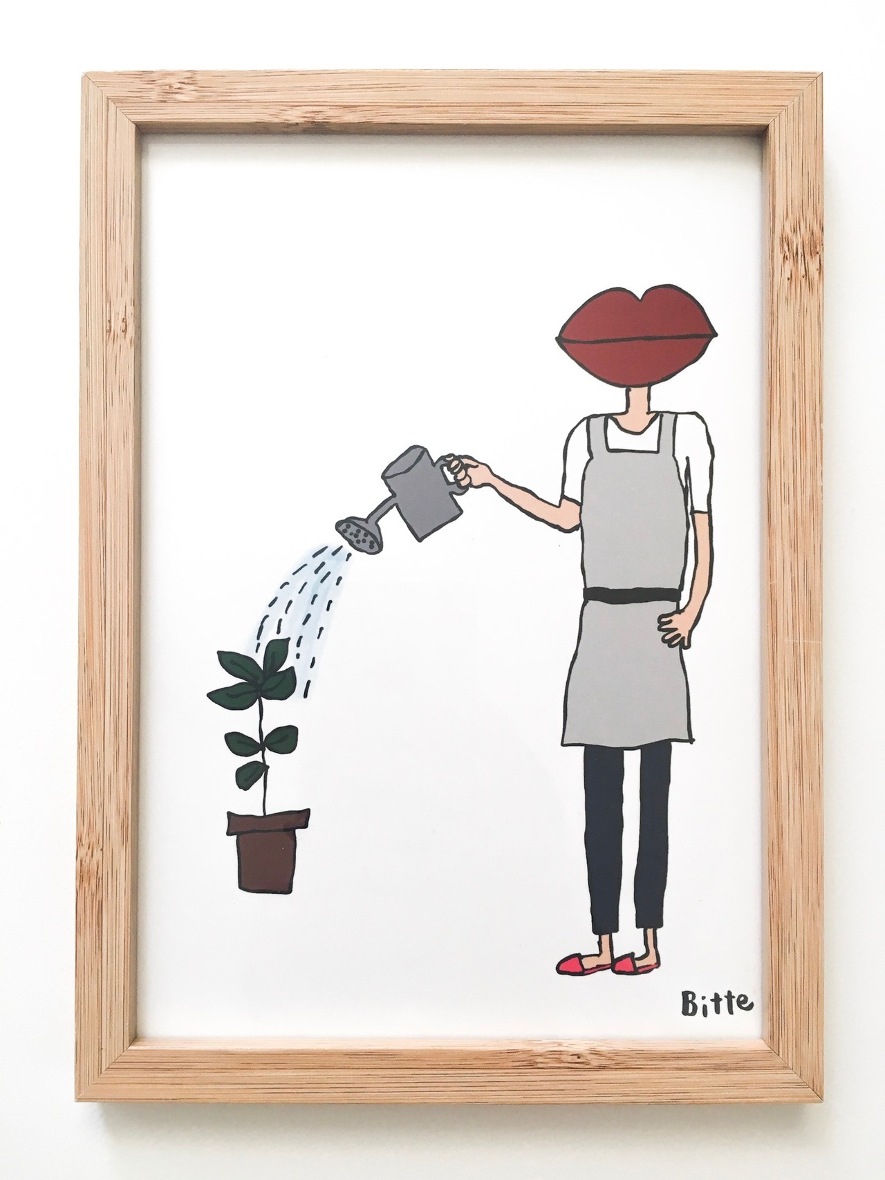 お花に水をやりましょう すぐ飾れる額付きイラスト A5