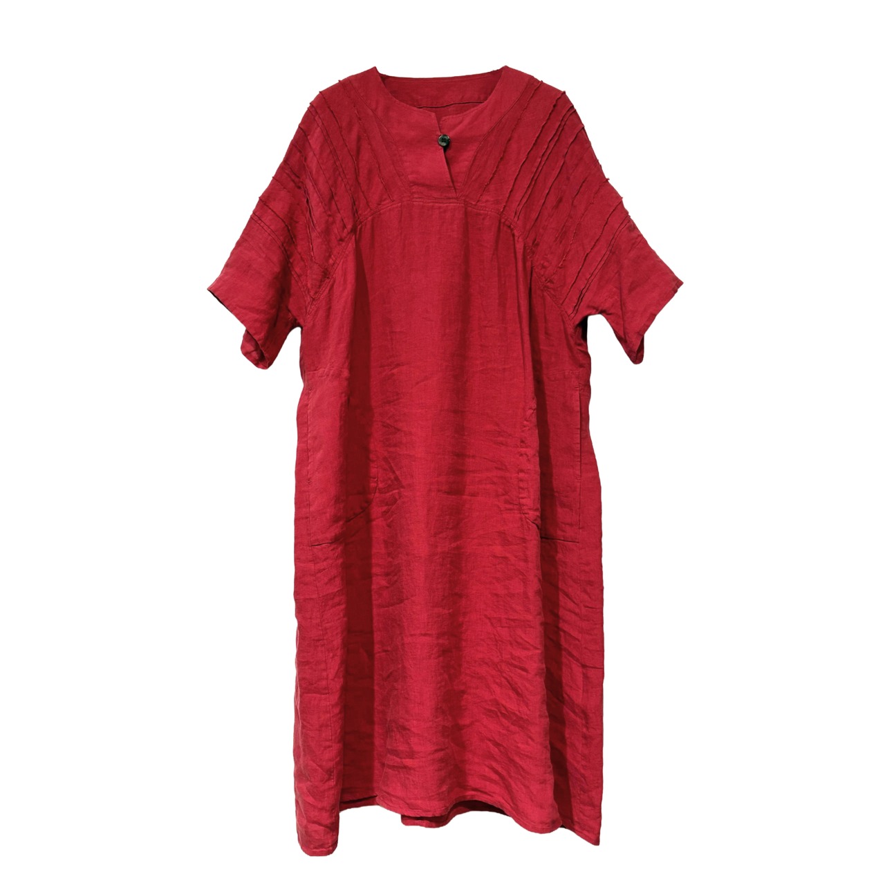 【最新作】ナチュラルリネン カフタン風ワンピース【262-7154】Natural linen caftan-style dress