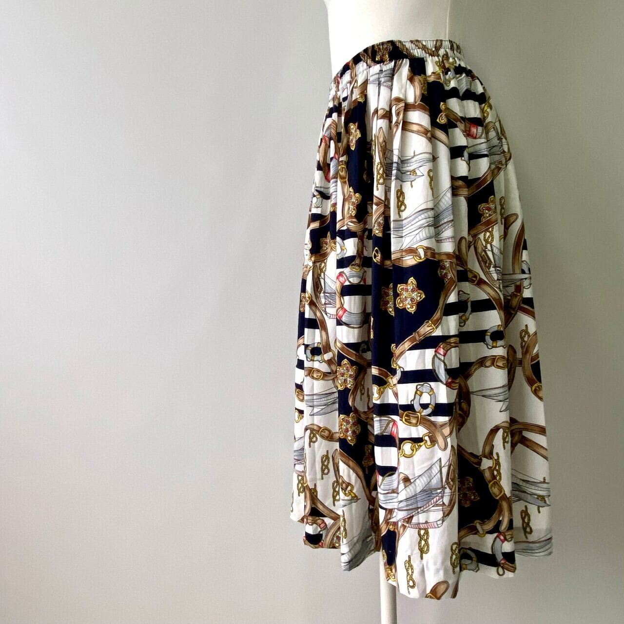 フランス製 ROUL Baptine マリン柄 総柄 プリーツ ロング スカート