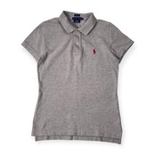 RALPH LAUREN ラルフローレン SKINNY FIT ワンポイント 鹿の子 半袖 ポロシャツ M/グレー レディース