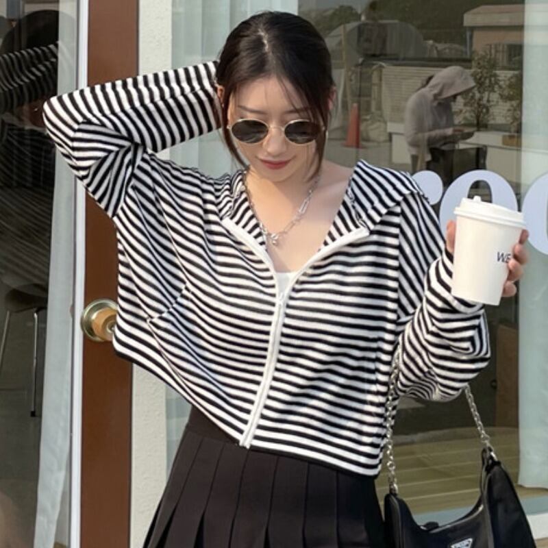 フードニットカーディガンジャケット サマールーズ薄手レッドスタイルトップス ロング 夏物 YY-ファッション7887150130