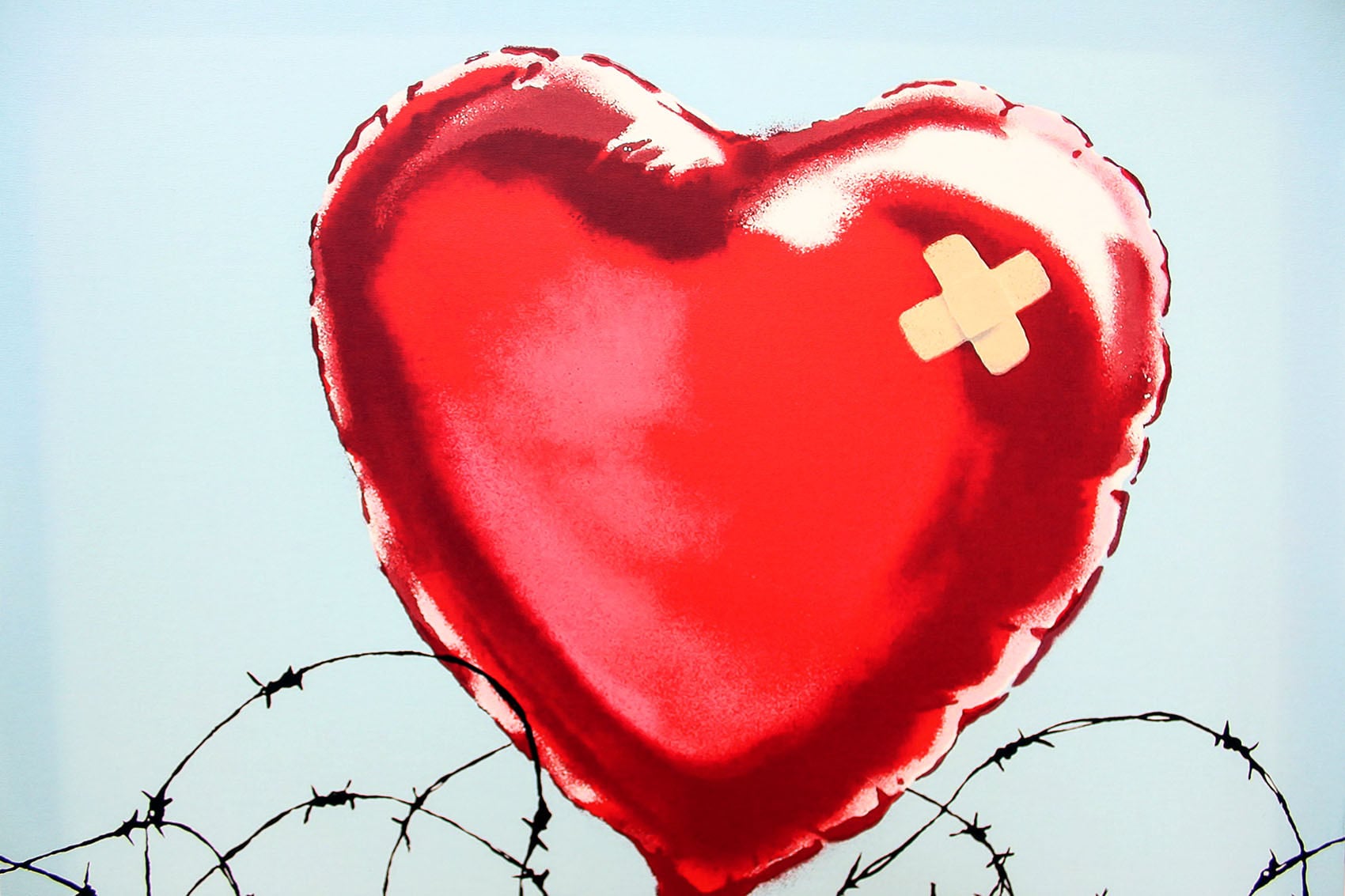 バンクシー「ラブ ハーツ/Love Hurts」展示用フック付きキャンバスジークレ Banksy