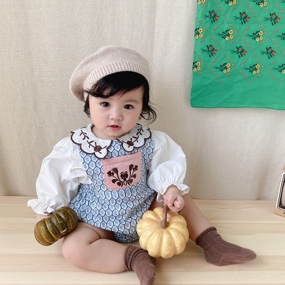 オータムカラーシャツ フローラル レッド 刺繍 秋物 花柄 超面白いベビーショップ24814264913