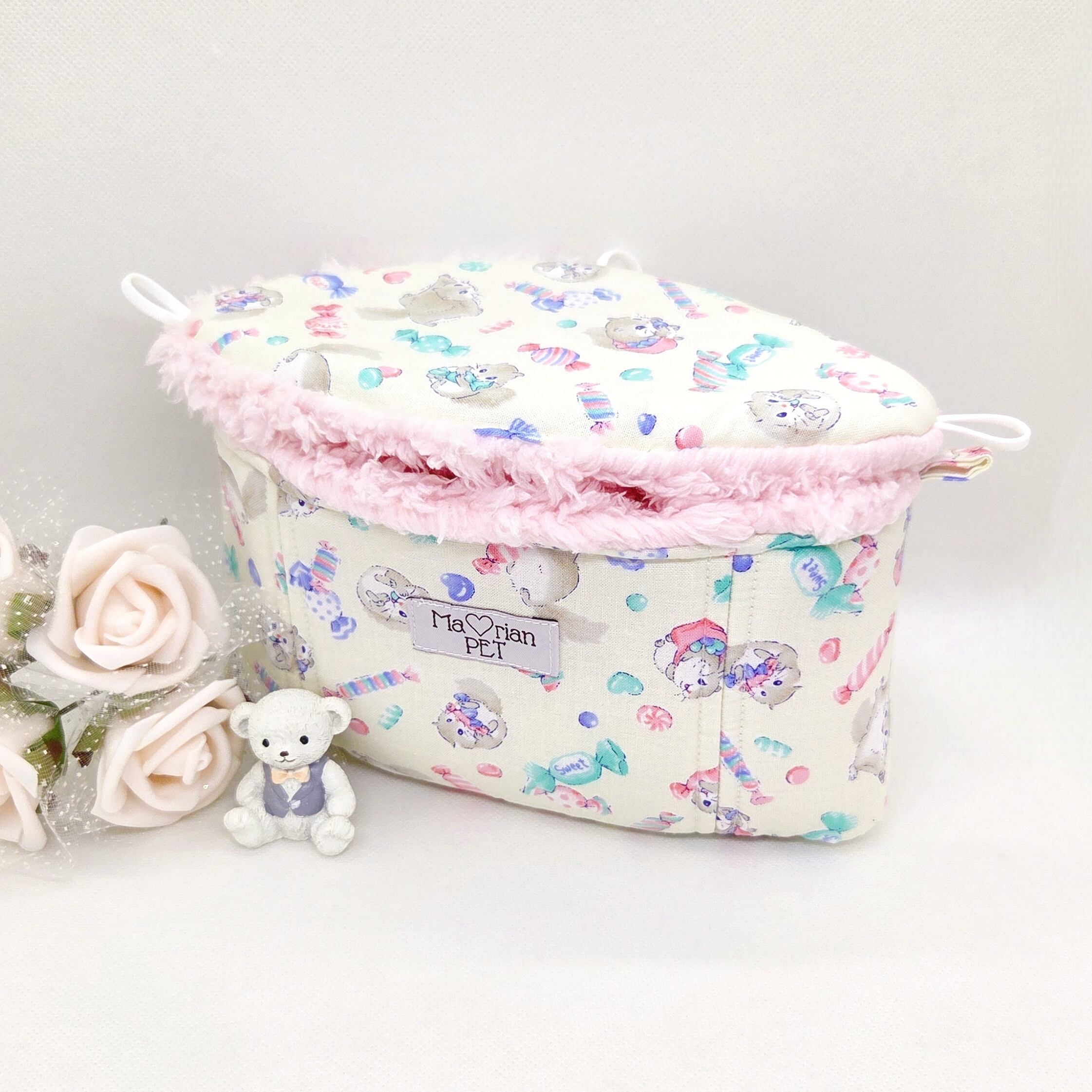 コーナーポーチ♡モモンガ柄(ホワイト) モモンガポーチ プードルファー 1~2モモ用