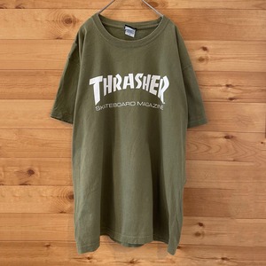 【THRASHER】ロゴ Tシャツ XL オーバーサイズ スラッシャー カーキ US古着 アメリカ古着