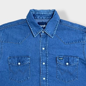 【Wrangler】ウエスタンデニムシャツ デニムシャツ ウエスタンシャツ ショルダーヨーク フラップポケット XL相当 ビッグシルエット ラングラー 胸パッチ us古着